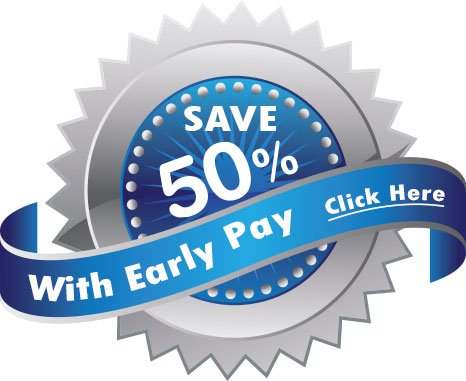 Save 50% if you pay early badge